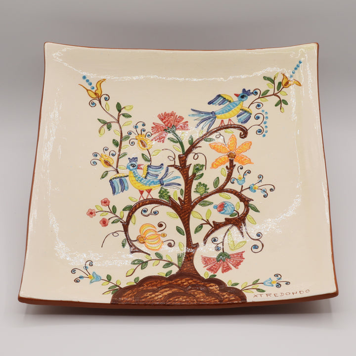 Ceramic Plate, Square with Tree Decoration