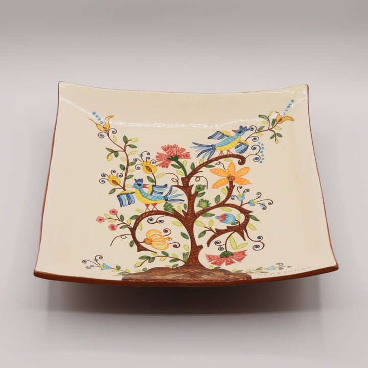 Ceramic Plate, Square with Tree Decoration